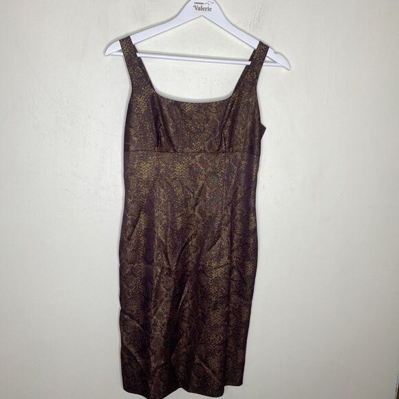Isabel Ardee Y2k Brown Metallic Snake Print Mini Dress Cocktail Size 2 - Picture 1 of 10